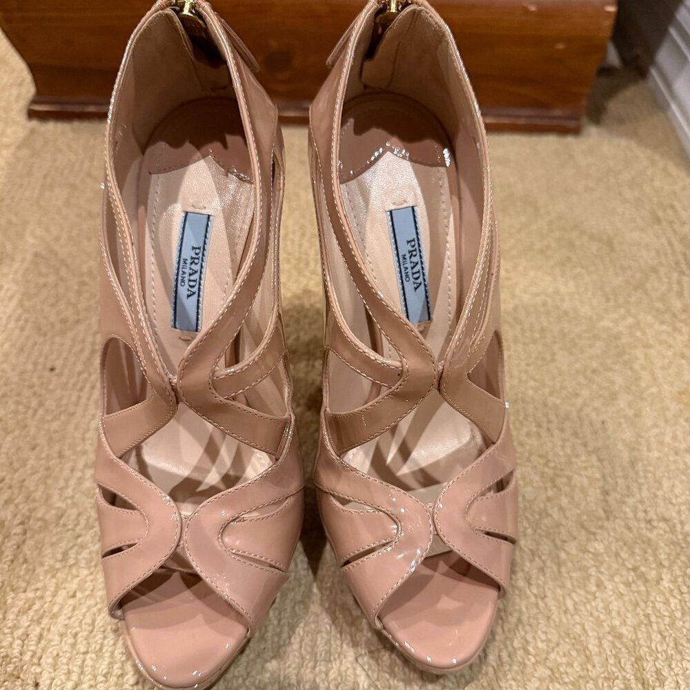 Prada Nude Open Toe Heels, Size 36